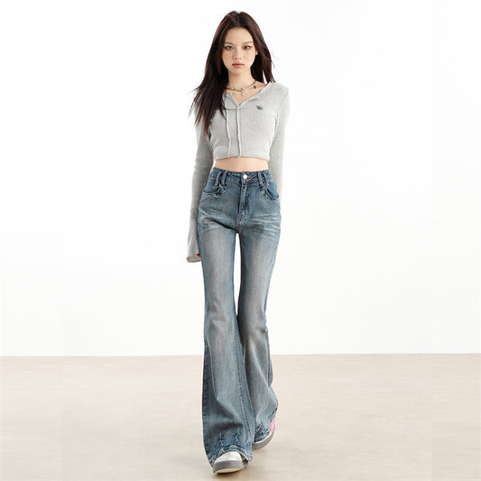 Women's High-Waist Flare Jeans - Elastic Slim Horseshoe Pants