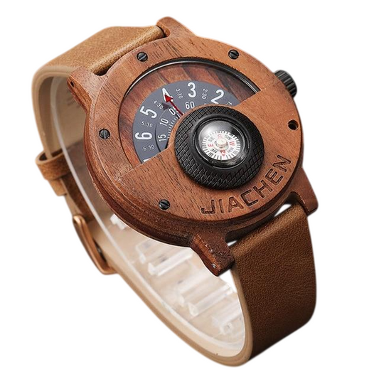 Unique Compass Turntable Design Men's Wooden Watch