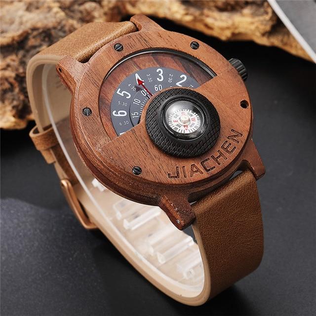 Unique Compass Turntable Design Men's Wooden Watch