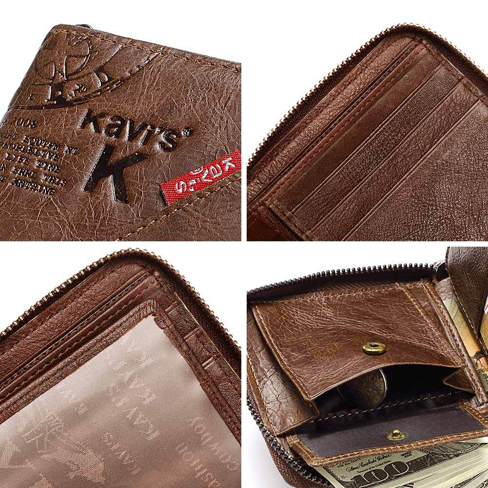 Men's Short Leather Wallet with Zipper - Retro Multifunctional Soft Wallet