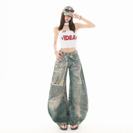 Women's High Street Wide-Leg Floor-Length Denim Pants