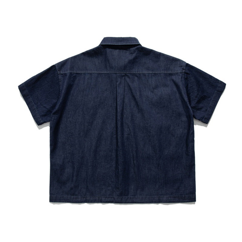 Cuban Collar Loose Fit Denim Shirt for Men