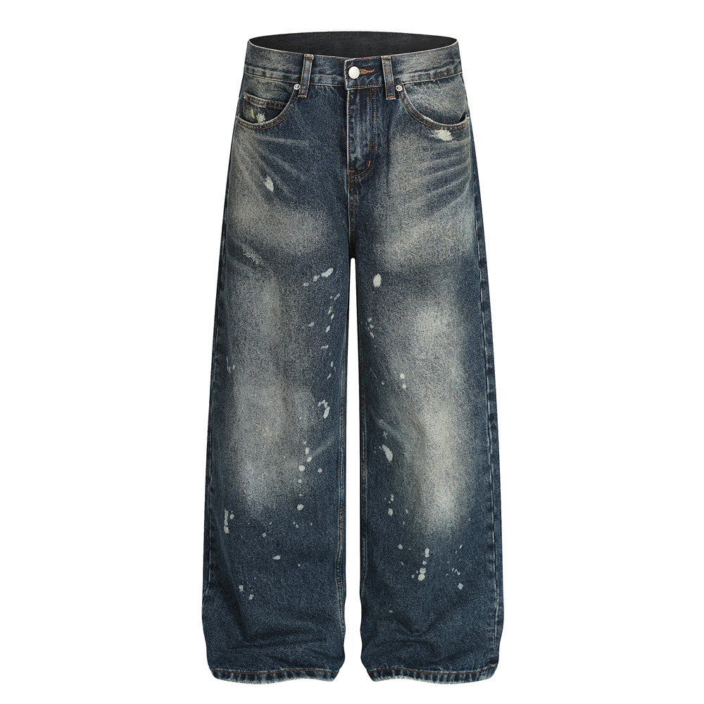 Street Style Men's Distressed Washed Denim Jeans Loose Fit Casual Pants