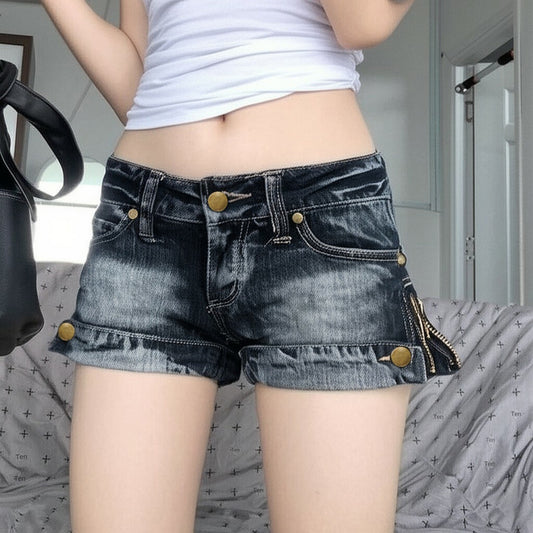 Women's Premium Blue Denim Low Waist Skinny Shorts