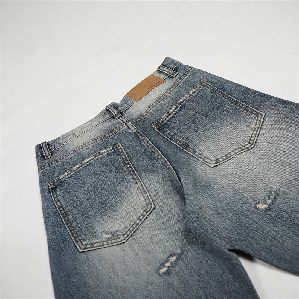 Men's Jeans, Distressed Catwhisker Knife Cut, Casual Loose Fit,  and Versatile Men's Pants