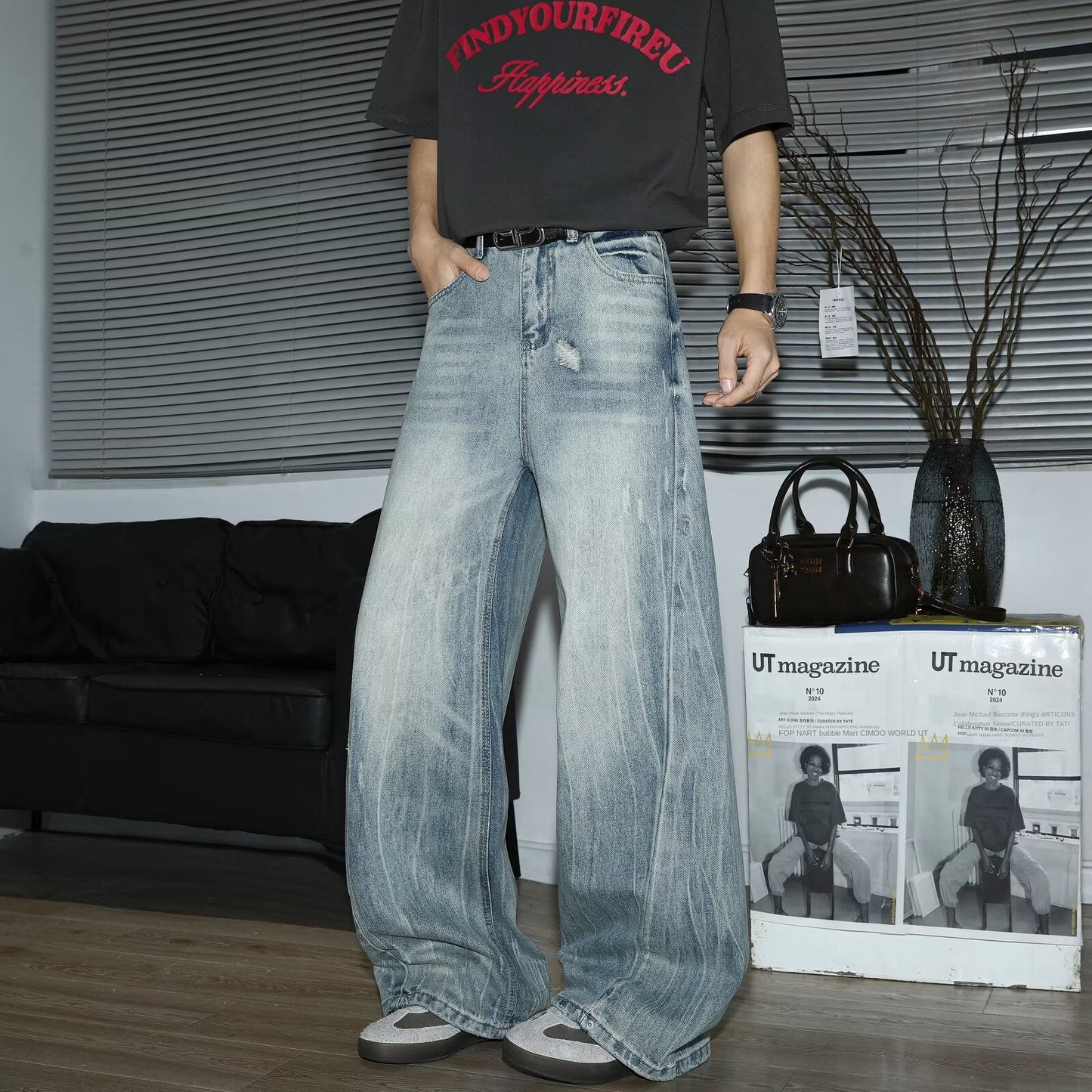 Retro Loose Wide Leg Denim Pants for Men - High Street Vibe