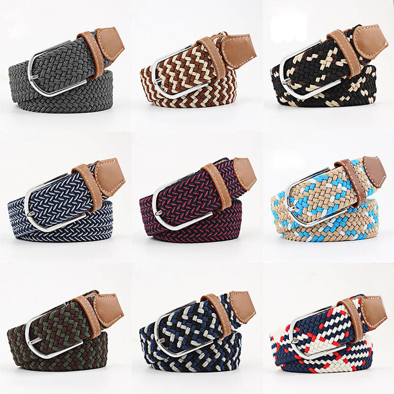 Women’s Striped Elastic Belt - Casual Waist Belt with Pin Buckle