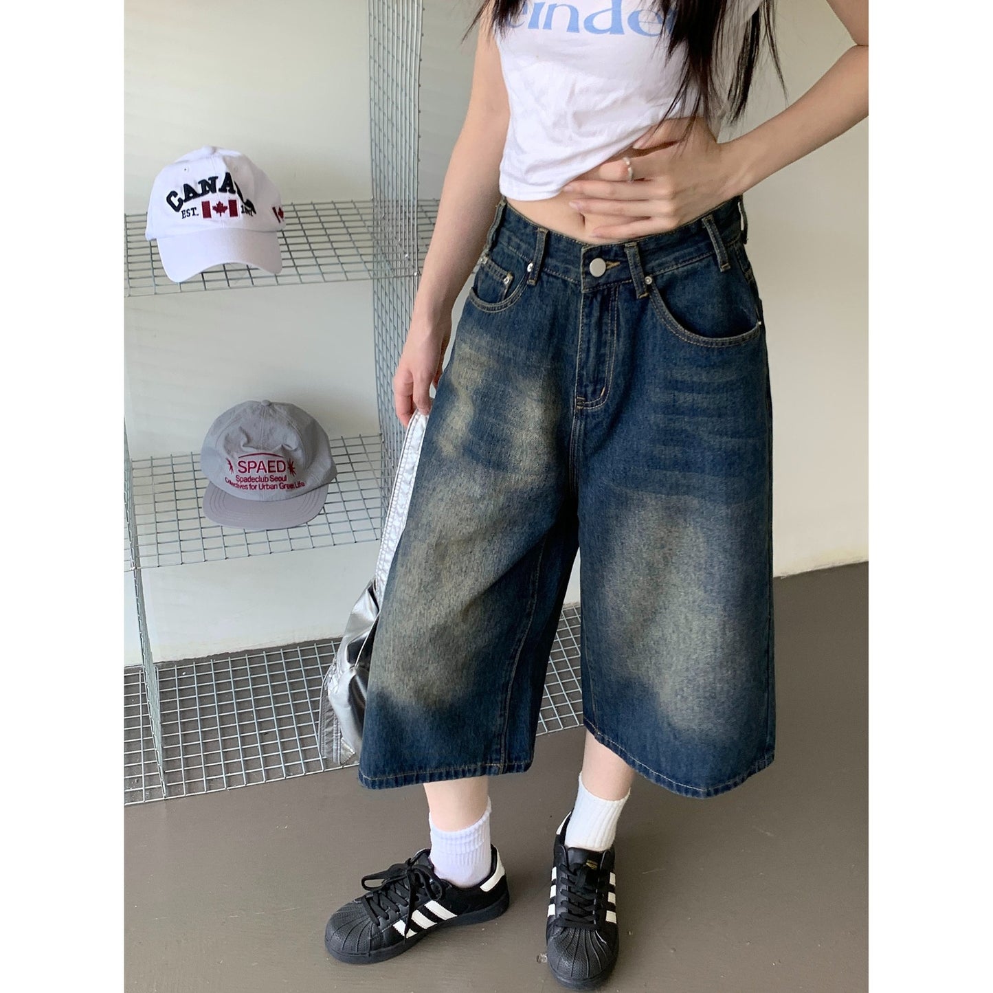 Loose Wide Leg Slimming Retro Straight Leg Mid Length Pants