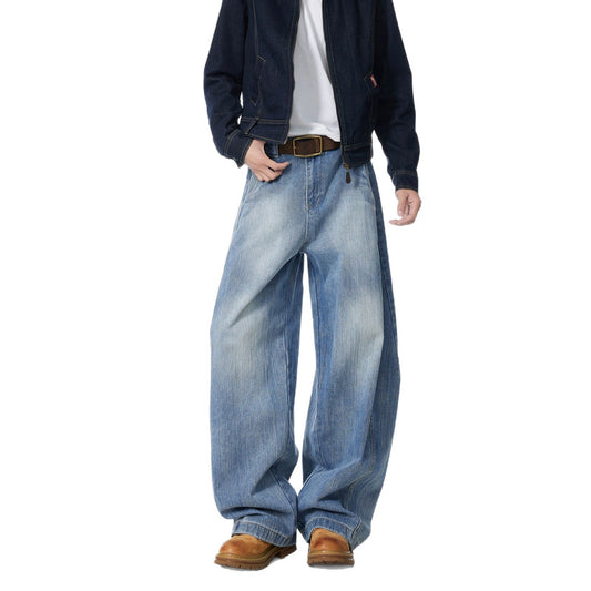 Bamboo Pattern Curved Knife Wide Leg Jeans