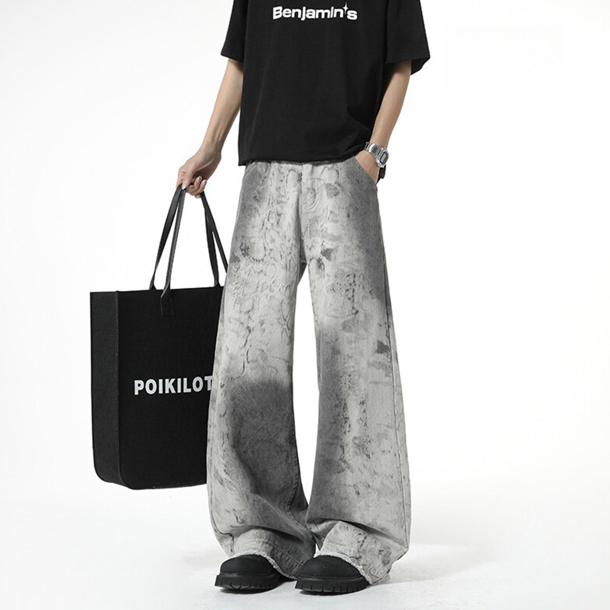 Tie Dye Casual Wide Leg Denim Pants