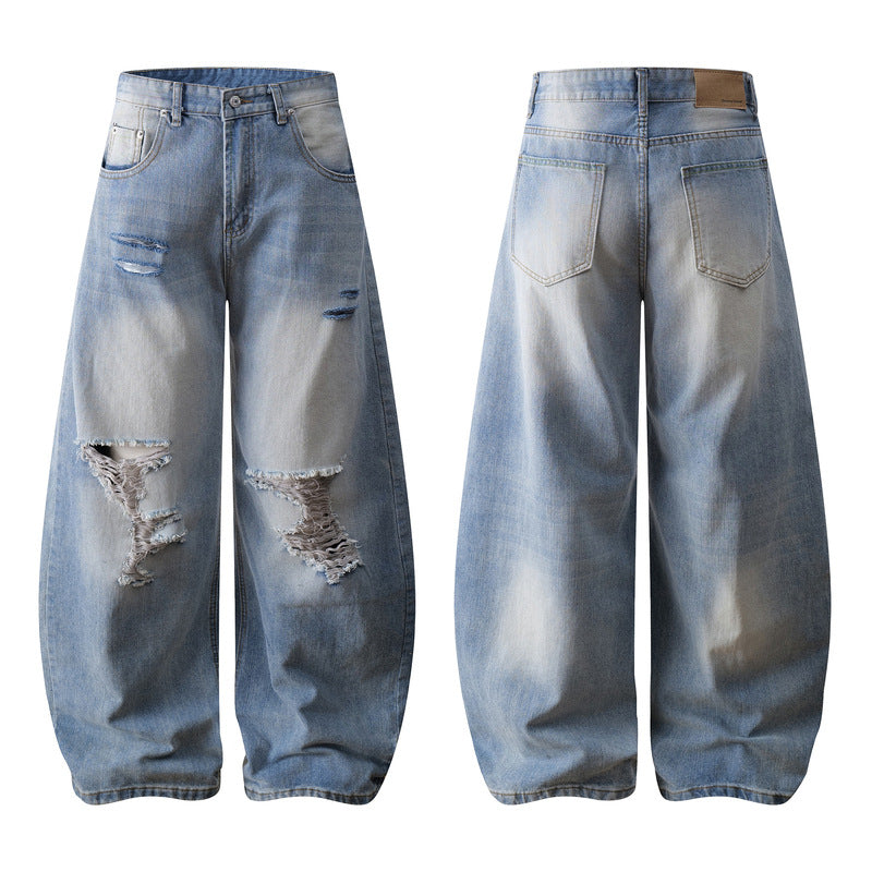 Clean Fit Slub Unisex Washed Denim Pants with Flared Design Sense