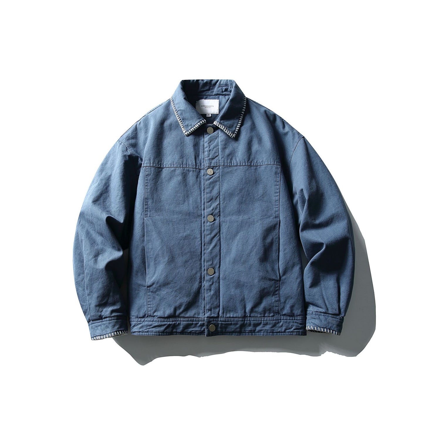 Simple Distressed Stitching Design Turn-Down Collar Denim Cotton Jacket