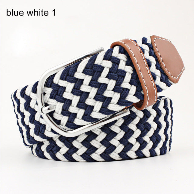 Women’s Striped Elastic Belt - Casual Waist Belt with Pin Buckle