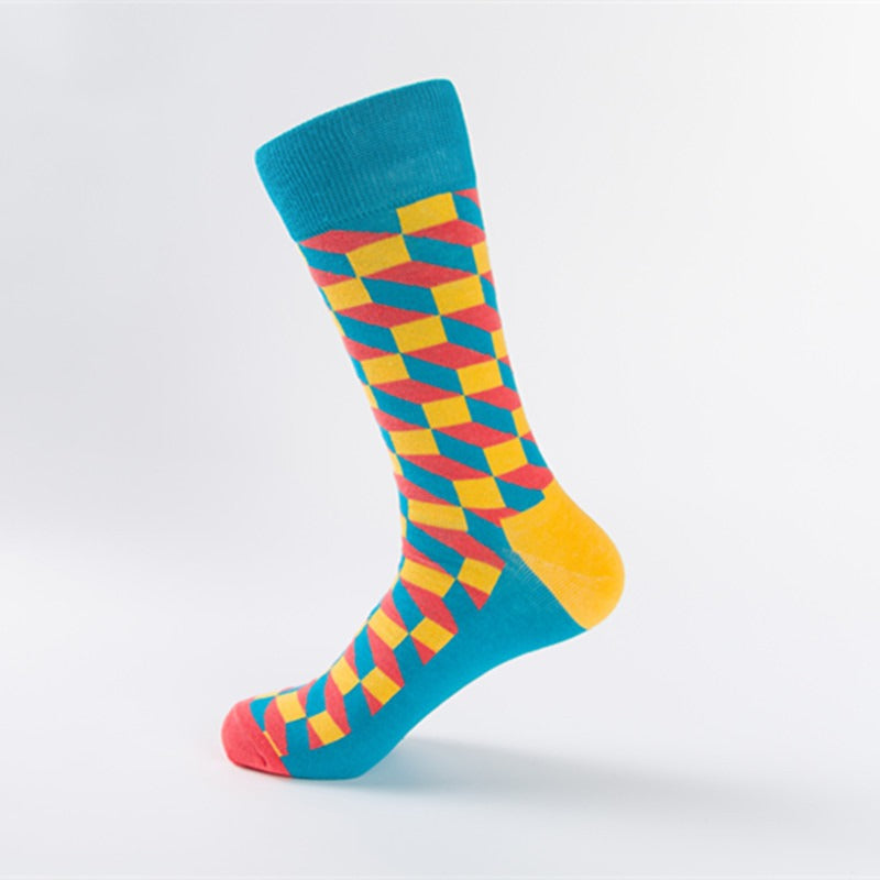 Colorful Geometric Shape Medium High Cotton Socks
