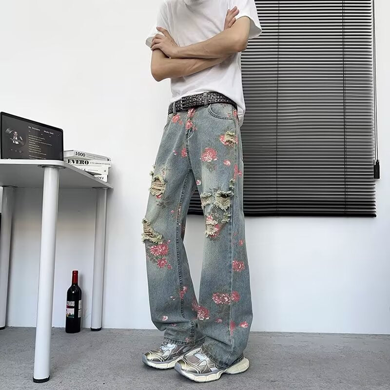 Thin Breathable Distressed Semi Elastic Waist Bending Knife Pants