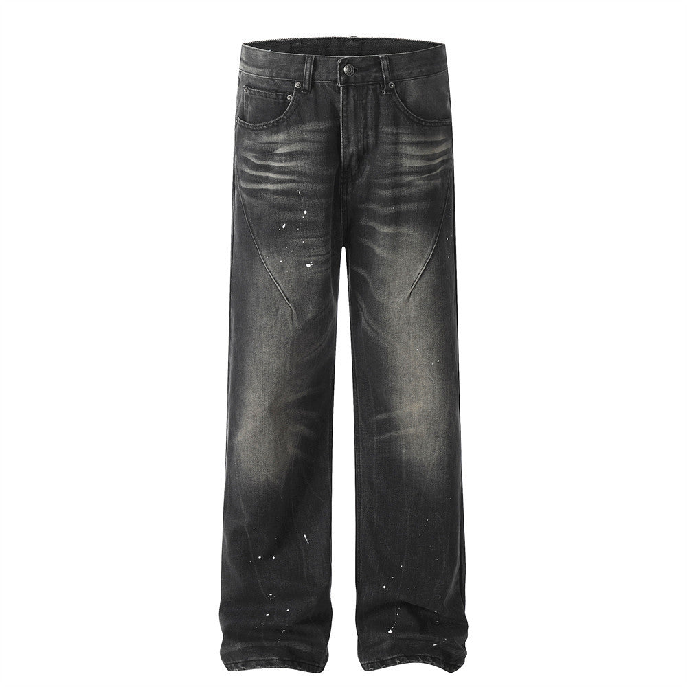 Men's Vintage Distressed Wide Leg Denim Trousers