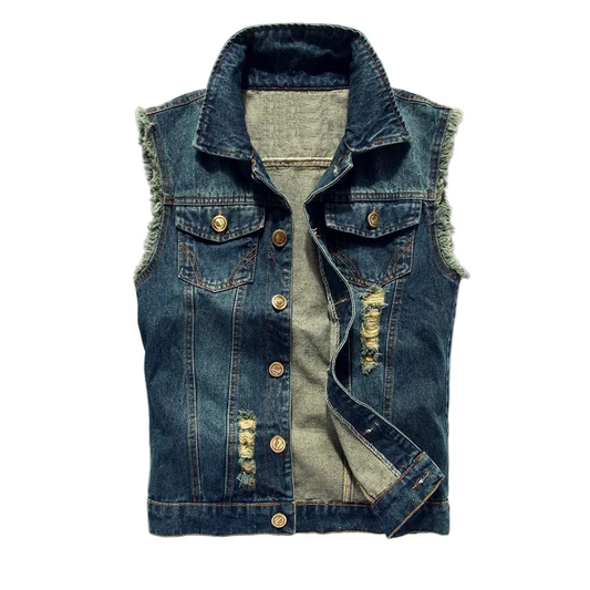 Men's Slim Fit Sleeveless Denim Vest -  Style Casual Summer Jean Waistcoat