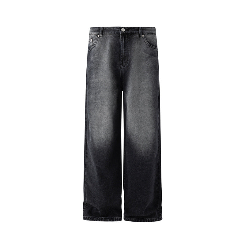 High-end Washed Denim Pants Men Autumn Loose Casual Straight Leg Pants Vintage Wide Leg Pants