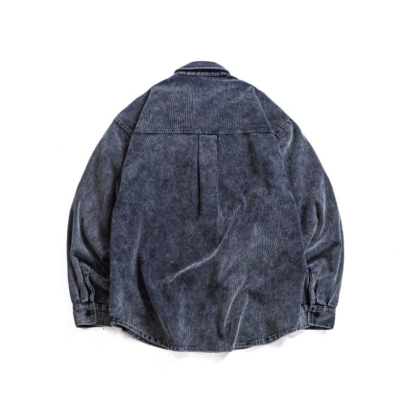 Corduroy Patch Pocket Loose Long Sleeve Shirt for Men