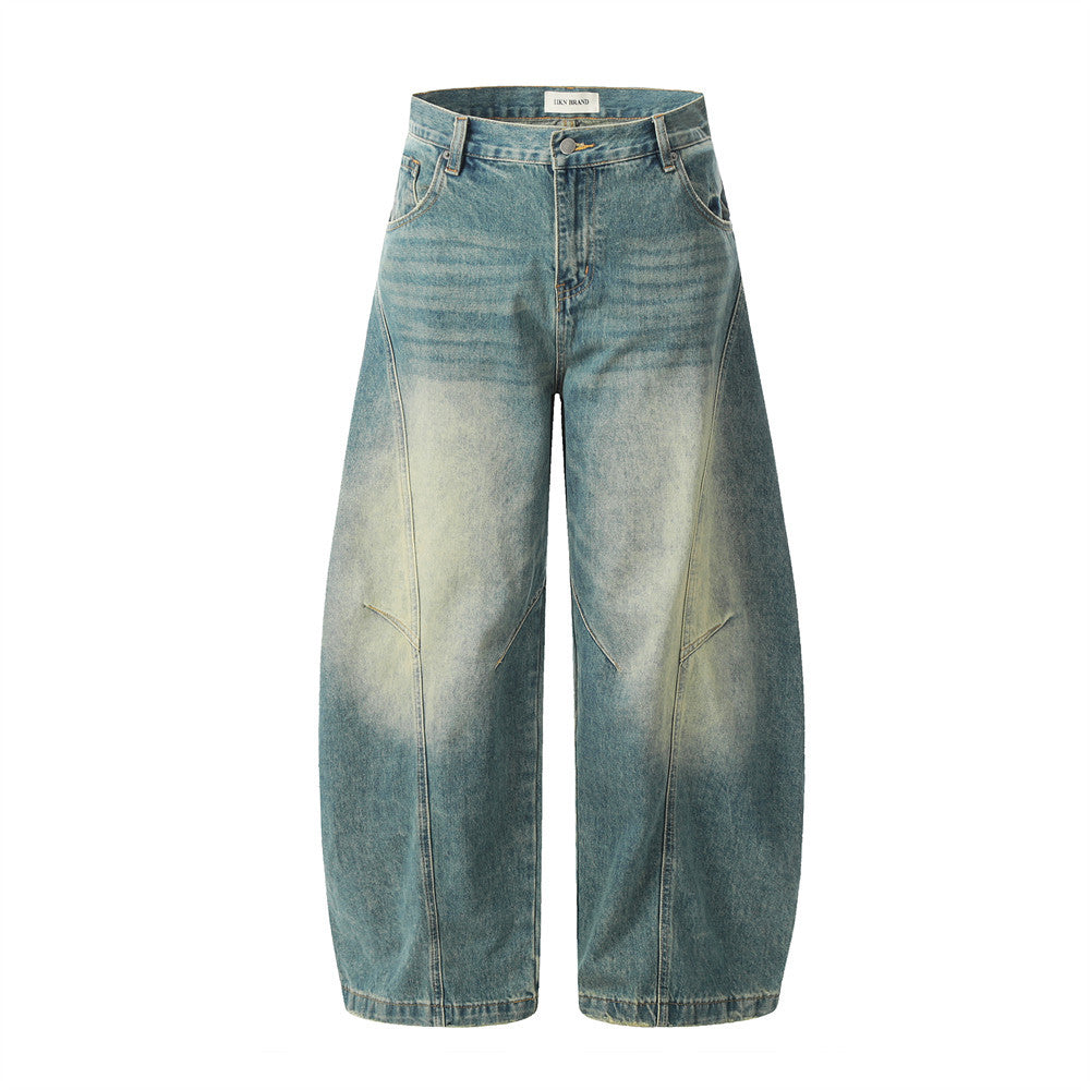 Men's Distressed Wide-Leg Denim Scissor Pants