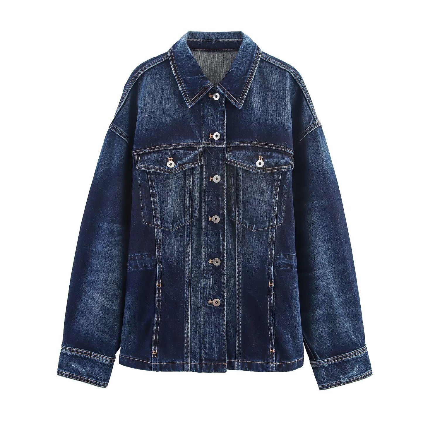 Single-Breasted Denim Shirt Jacket for Women