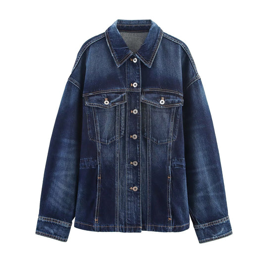 Single-Breasted Denim Shirt Jacket for Women