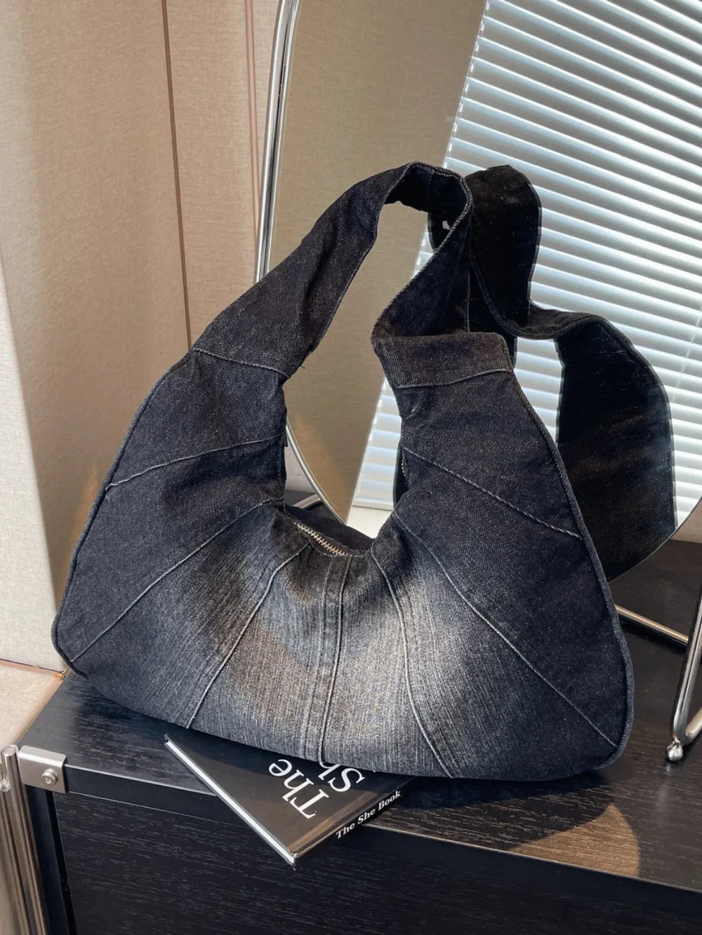 Crescent Denim Shoulder Bag