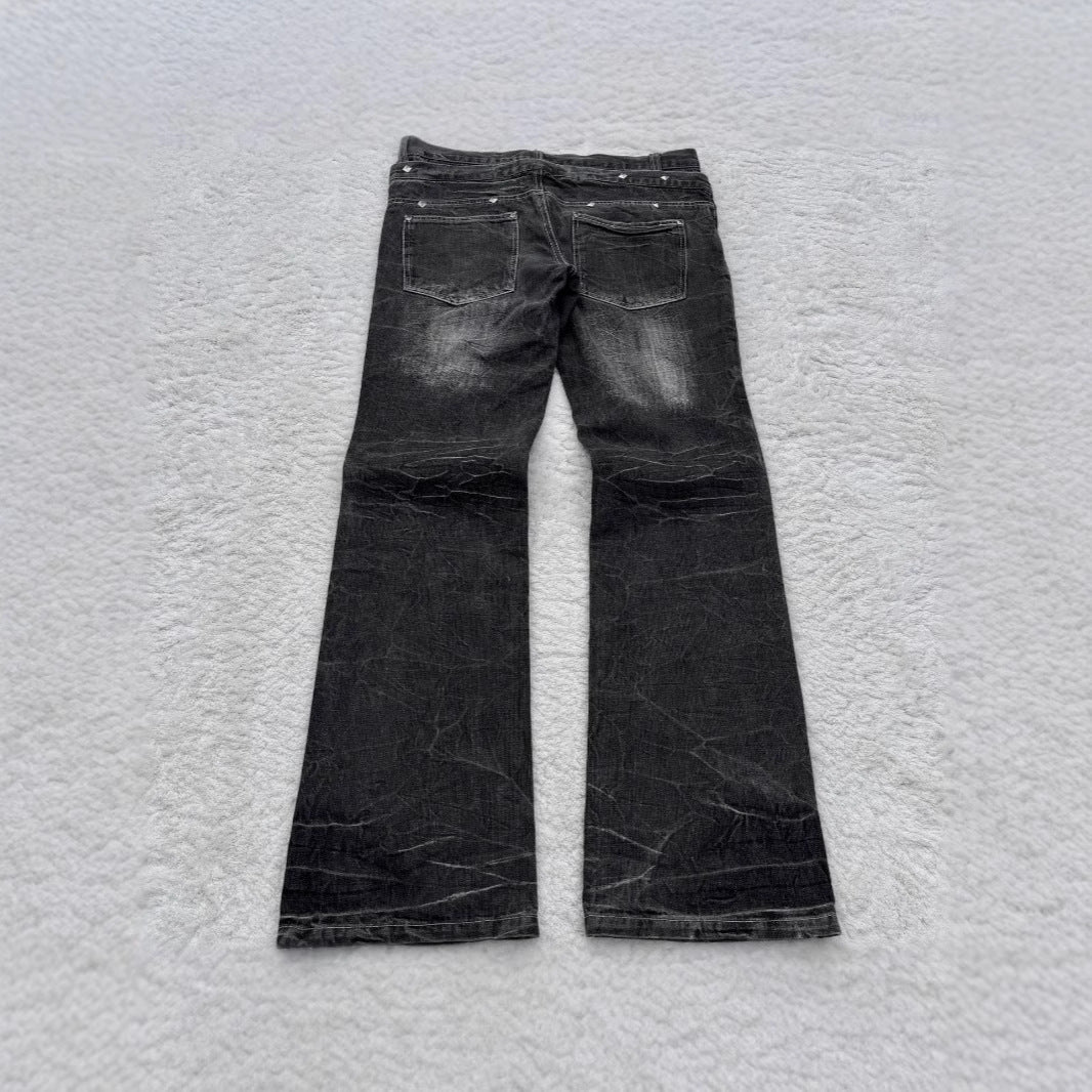 Gothic Style Flared Jeans -  Distressed Denim Trousers