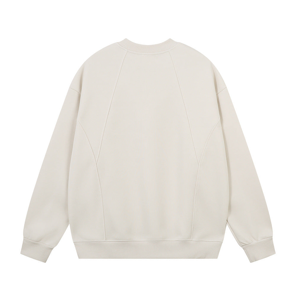 Men's Round Neck Sweater, Solid Color, Simple Patchwork, Loose Fit, Casual Top for Men