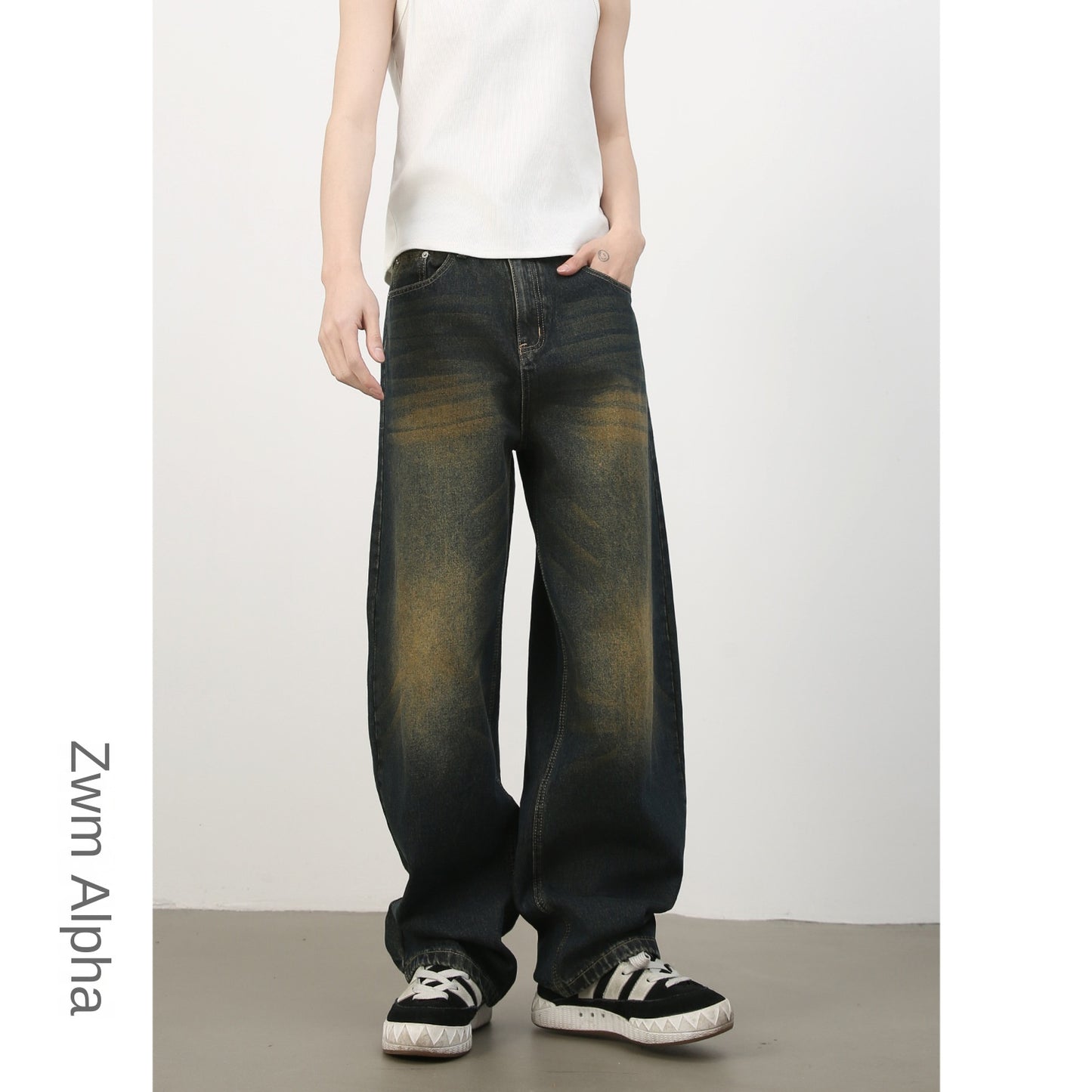 American Retro Style Flared Jeans for Men - Unique Wide Leg Loose Fit Denim Trousers