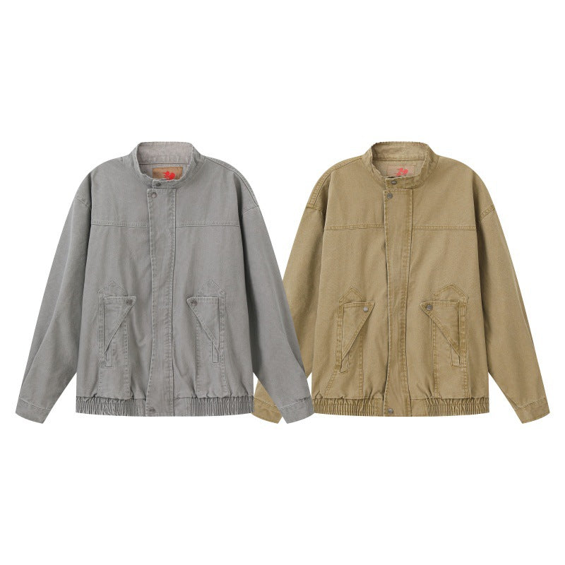 Washed Denim Work Jacket Men Loose Fit Versatile Outerwear