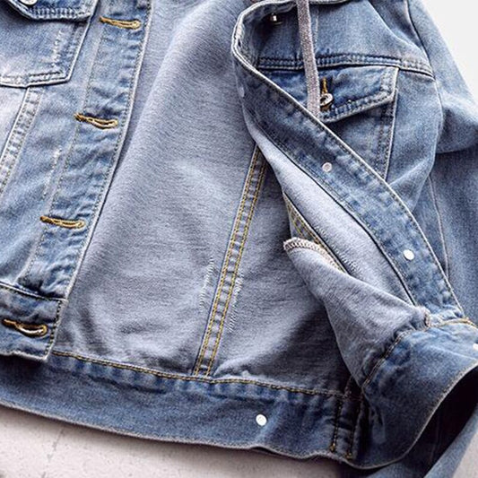 5XL Plus Size Women's Denim Jacket with Hoodie - Vintage Boyfriend Style Outerwear