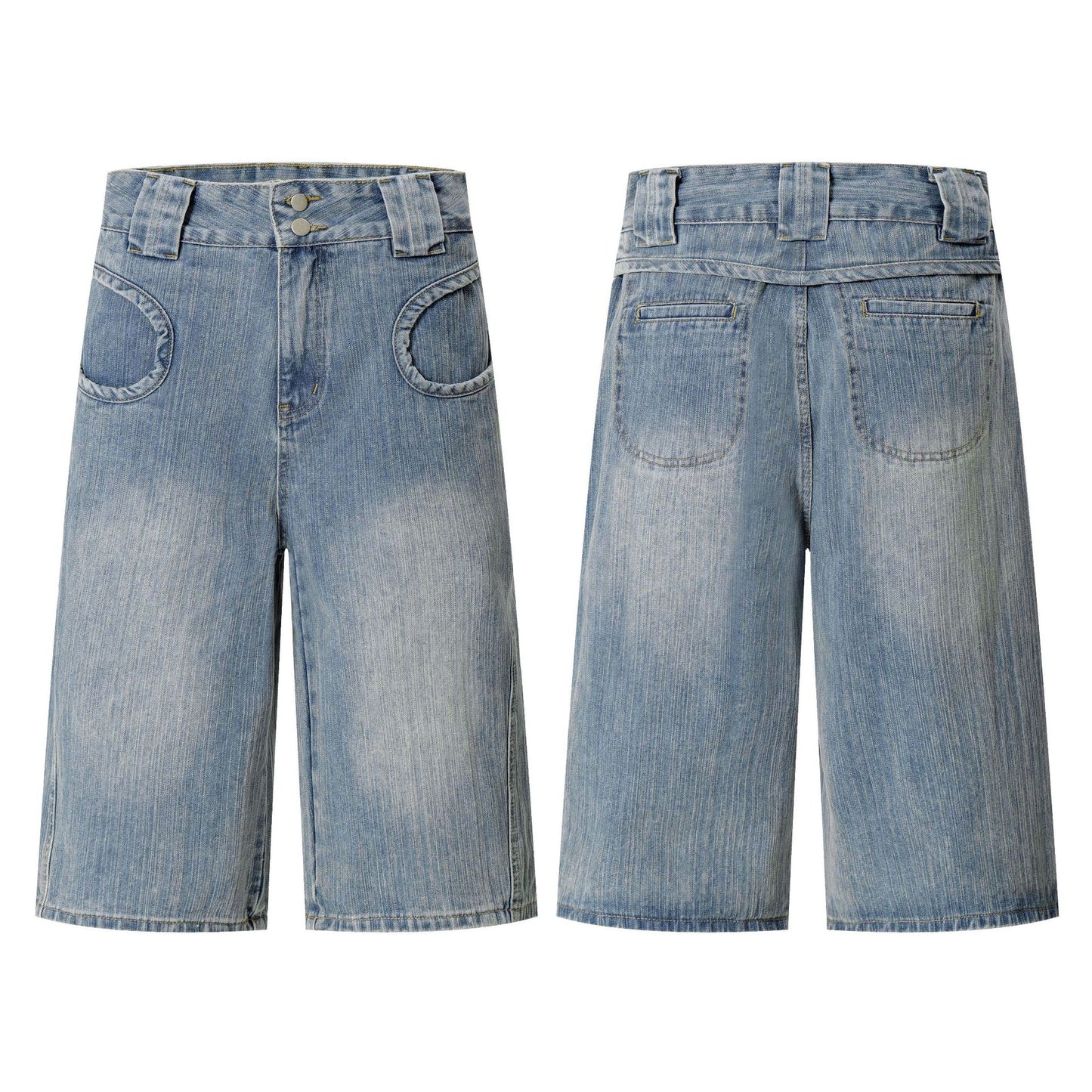 Washed Vintage Denim Shorts with Unique Pocket Design