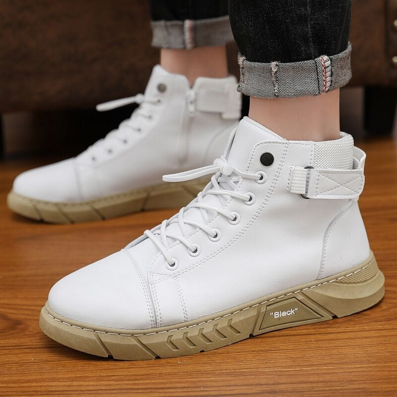 Men's Genuine Leather Plush Boots - Casual Running High Rise Shoes