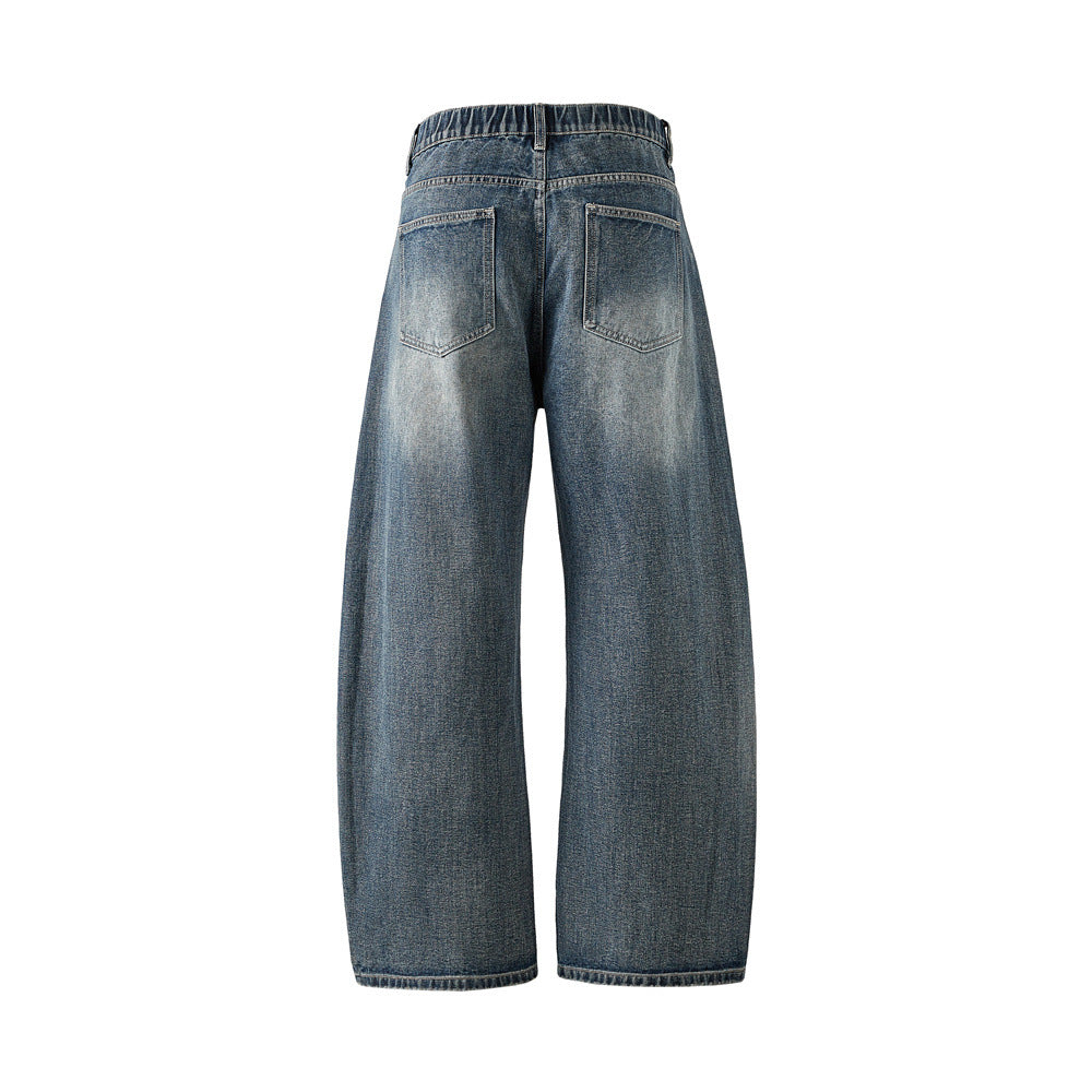 Men's Denim Pants, Dye-Indigo Cut-Offs, Casual Loose Fit, Wide Leg