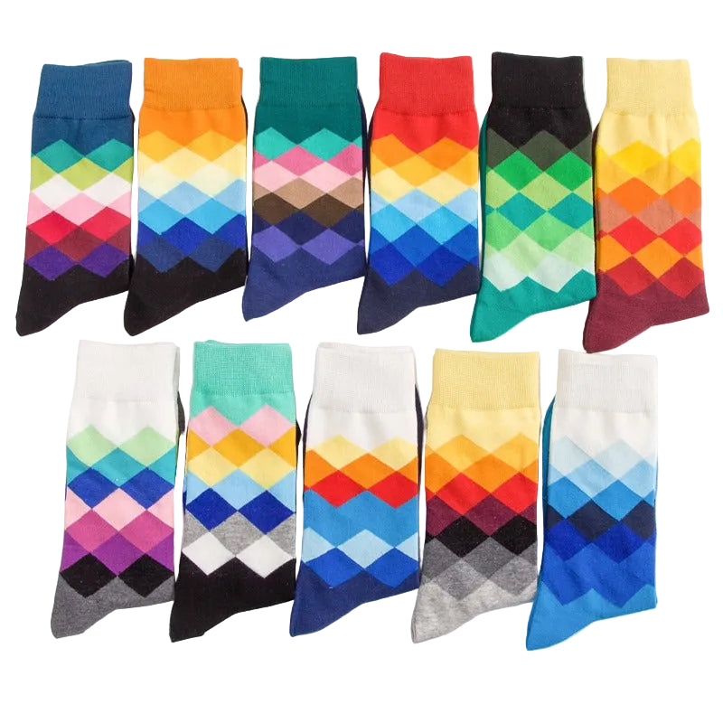 Men's Medium Tube Socks Colorful Diamond Shaped Men's Socks Men's Cotton Stockings Long Socks