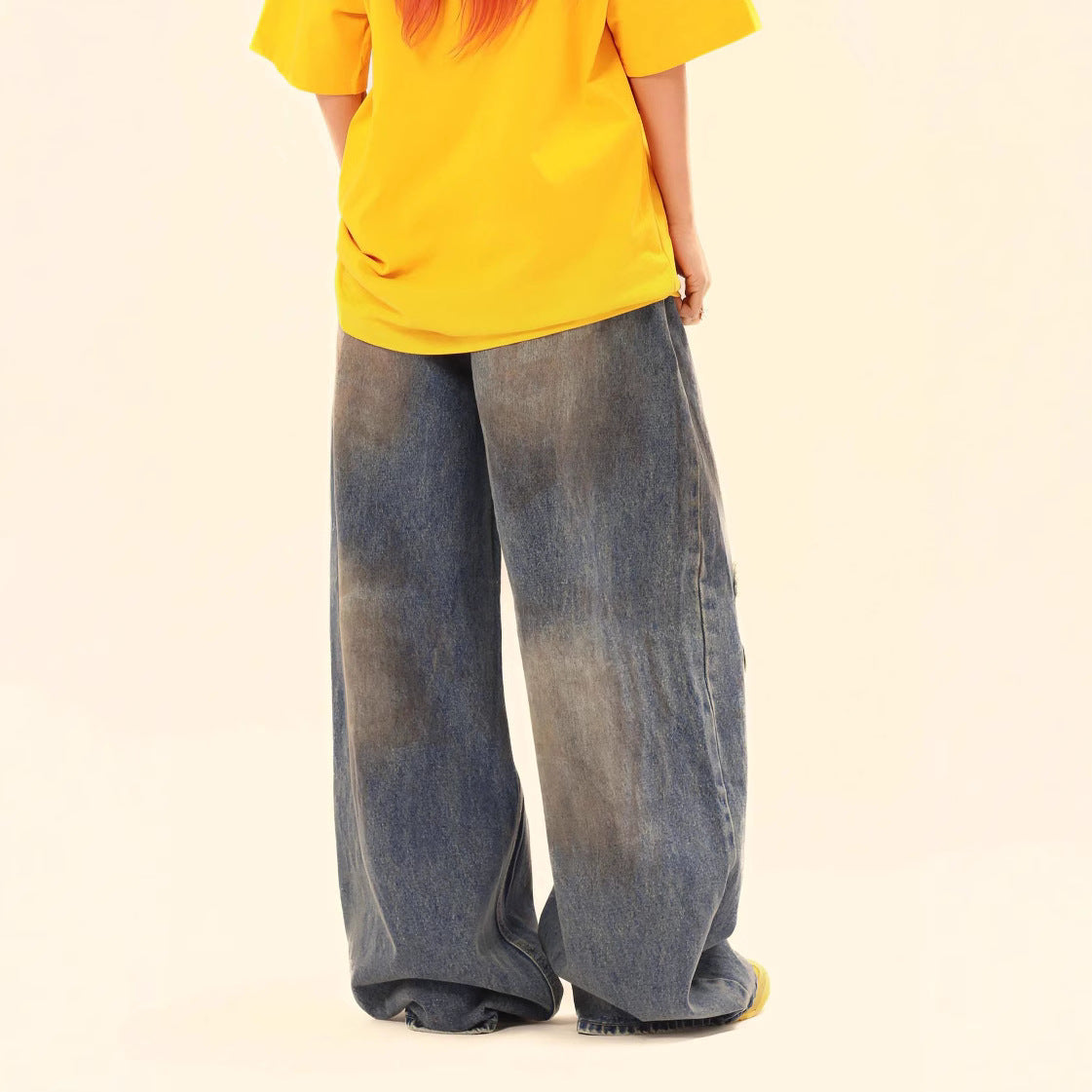 Retro Washed Faded Distressed Denim Pants - Unisex Loose Wide Leg Trousers