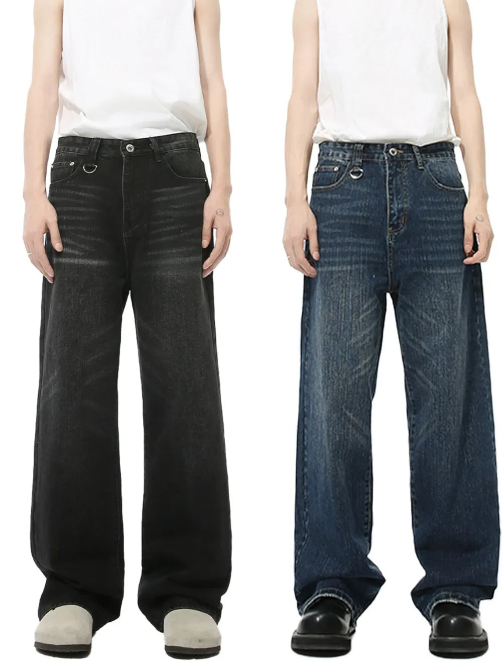 Wide Straight Jeans with Pockets - Premium Japanese Denim