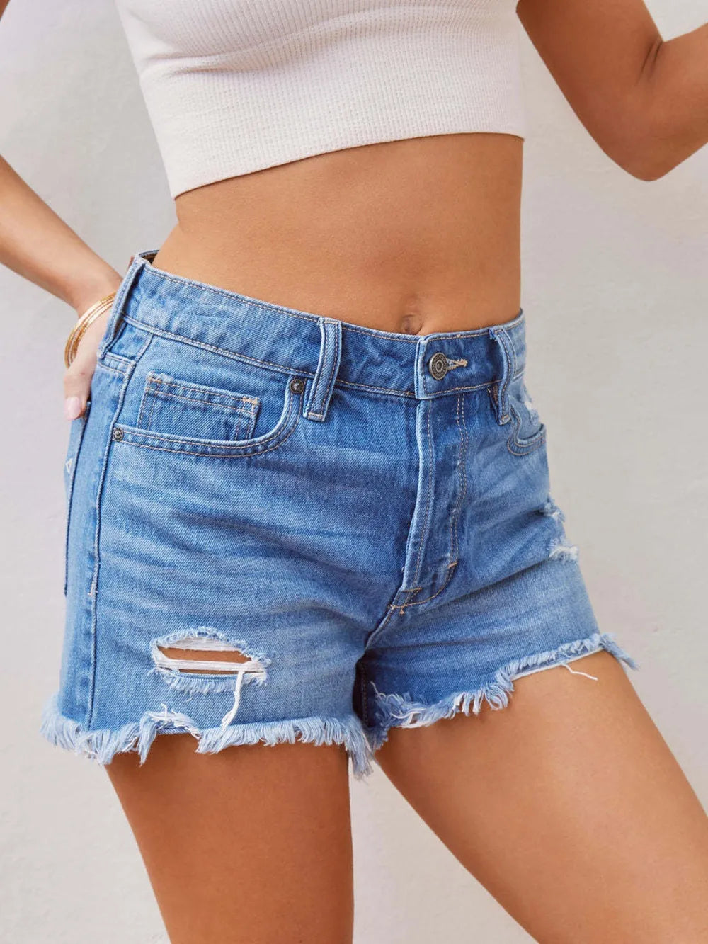 Tassel Denim High Waisted Ripped Shorts for Women