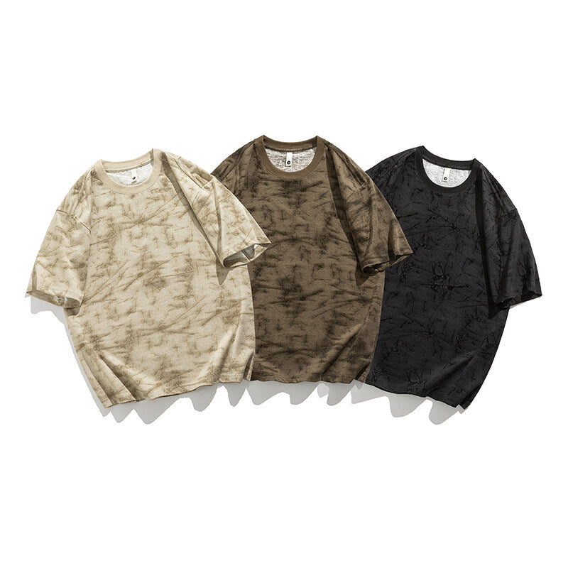 Vintage Jacquard Design Loose Small Collar Short Sleeve T-shirt for Men