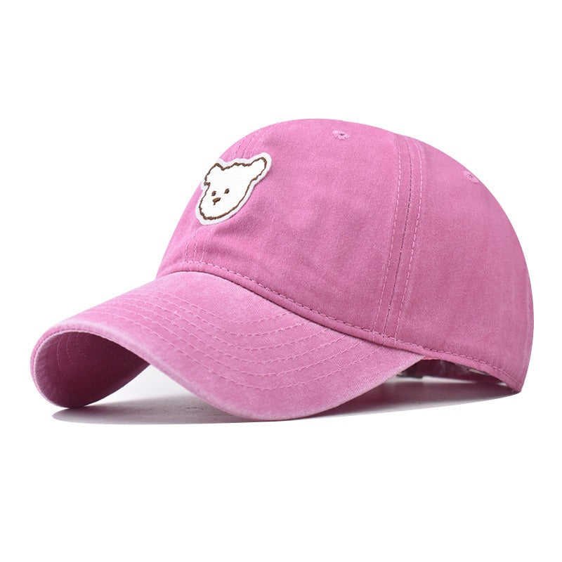 Pure Cotton Washed Cute Bear Embroidered Baseball Cap Outdoor Peak Cap