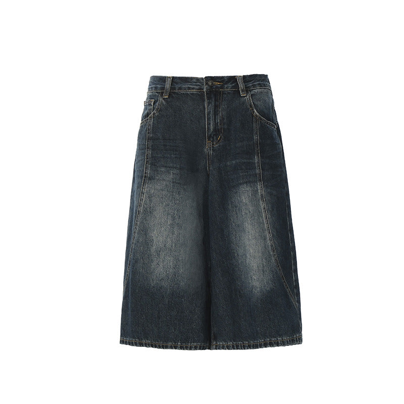 Women's Dark Denim Wide-Leg Straight-Leg Pants