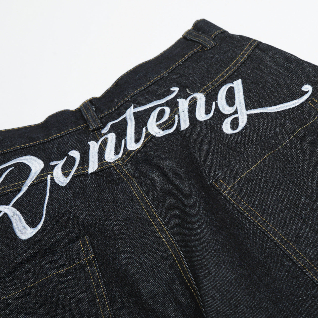 Embroidered Washed Denim Long Pants