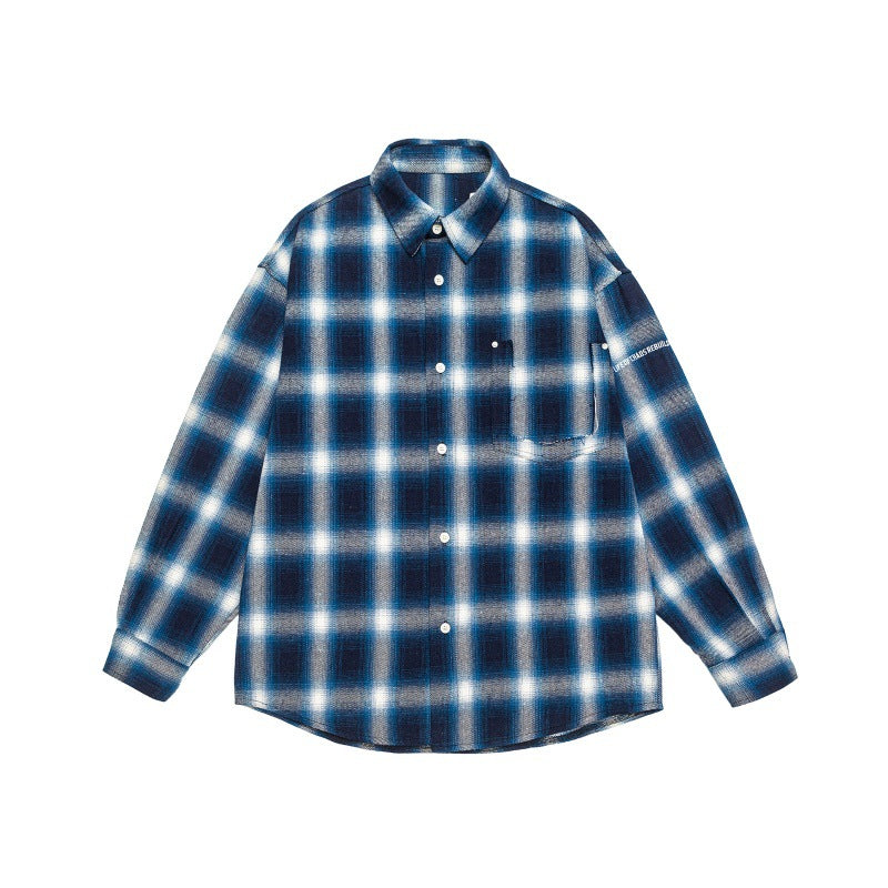 Pocket Design High-Grade Loose Plaid Shirt Men
