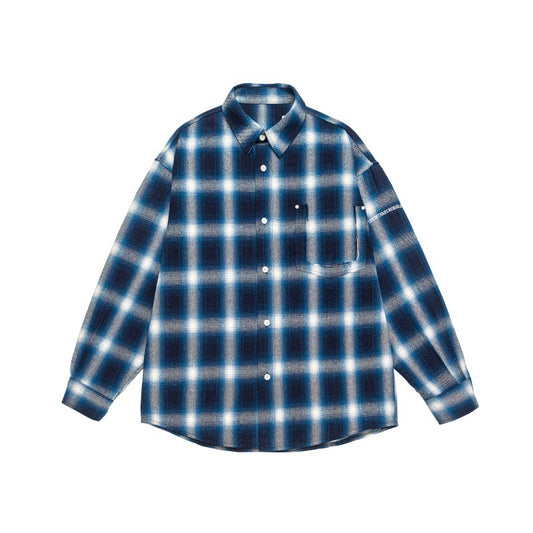 Pocket Design High-Grade Loose Plaid Shirt Men