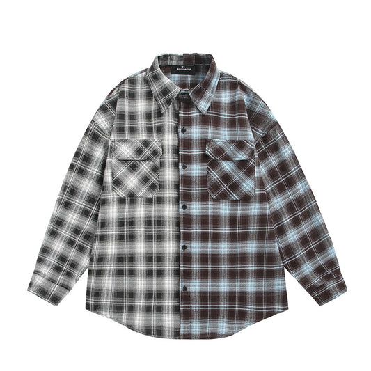 Color Blocking Plaid Casual Shirt for Men and Women