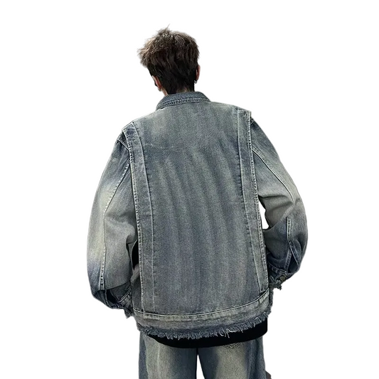 Washed Gradient Denim Deconstructive Jacket