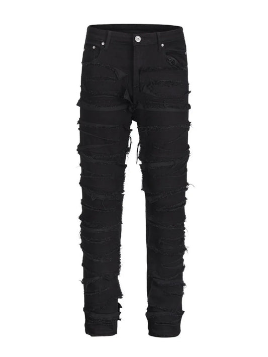 Men's Washed Distressed Panelled Jeans - Premium Japanese Denim