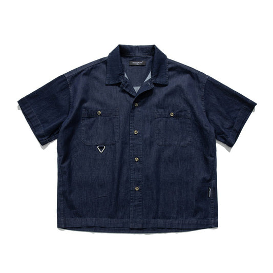 Cuban Collar Loose Fit Denim Shirt for Men