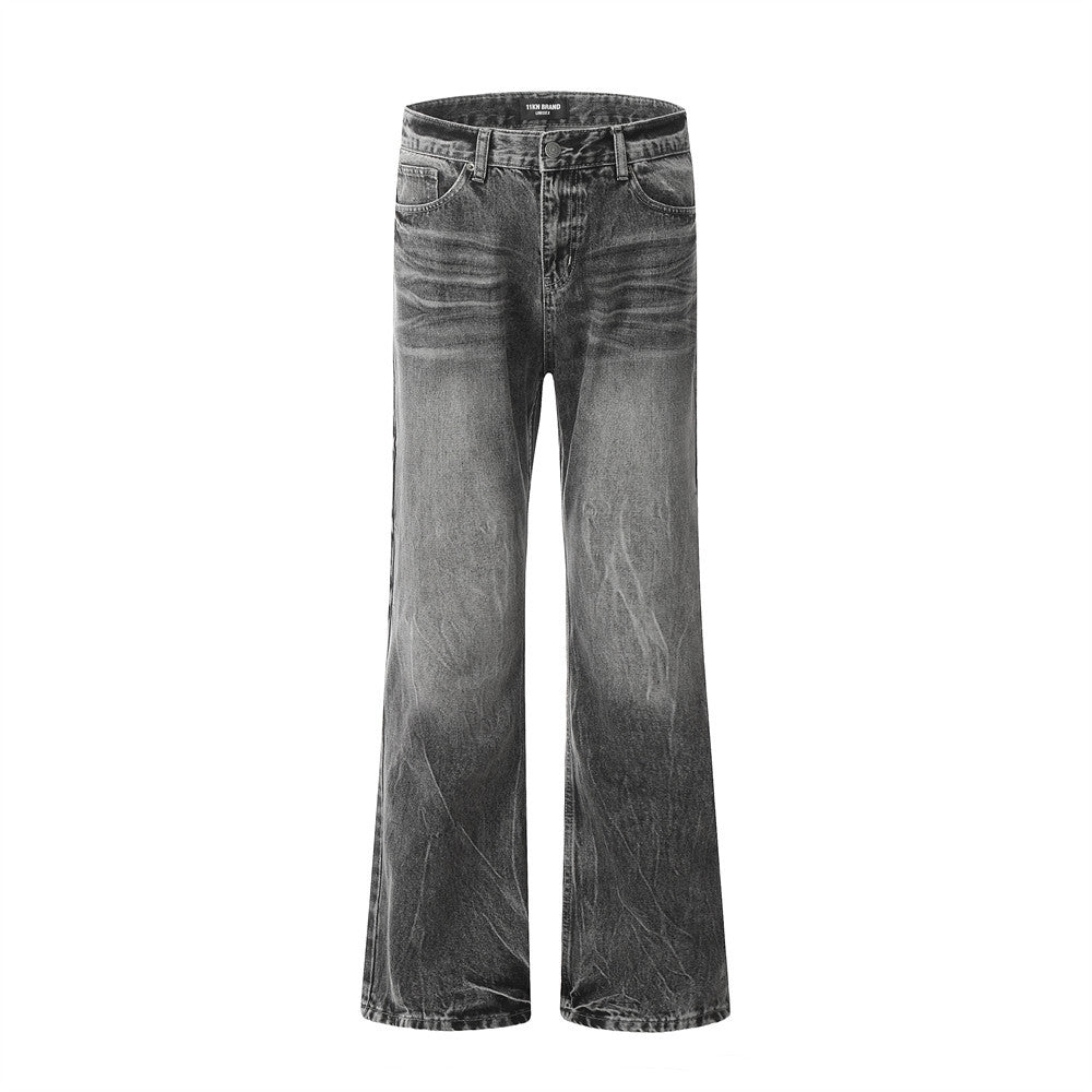 Men's Vintage Heavy-Washed Straight Leg Denim Pants